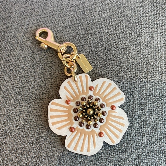 Coach Floral Keychain in Cream and Gold - Picture 1 of 5